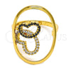 Anillo Multi Piedra 01.118.0056.8 Oro Laminado, Diseño de Mariposa, con Blanca and Negro Cristal, Pulido, Tono Dorado (Size 8)