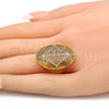 Anillo Multi Piedra 01.118.0051.07 Oro Laminado, con Blanca Zirconia Cubica, Pulido, Tono Dorado (Size 7)