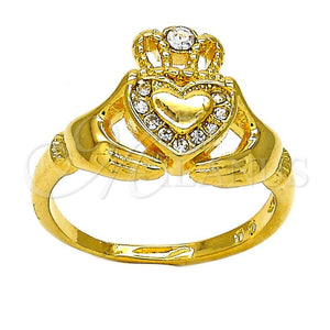 Anillo Multi Piedra 01.118.0057.06 Oro Laminado, Diseño de Corazón y Corona, con Blanca Cristal, Pulido, Tono Dorado (Size 6)