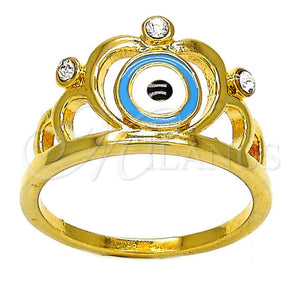 Anillo Multi Piedra 01.118.0060.06 Oro Laminado, Diseño de Corona y Ojo Griego, con Blanca Cristal, Esmaltado Multicolor, Tono Dorado (Size 6)