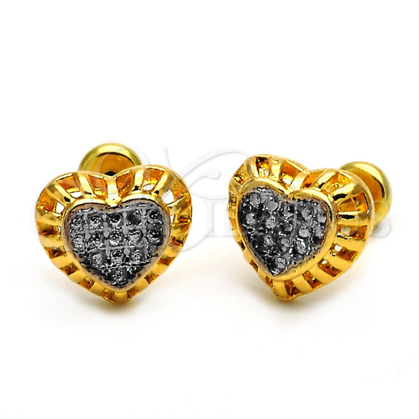 Arete Dormilona 02.55.0053 *PROMO* Oro Laminado, Diseño de Corazón, Mate, Dos Tonos
