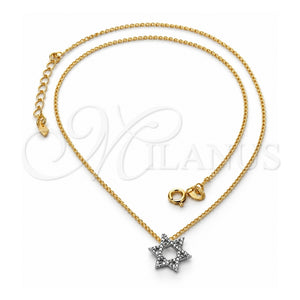 Collares con Dije 04.09.0042.18 Oro Laminado, Diseño de Judaica y Estrella de Davi, Mate, Dos Tonos (Calibre 0.35, Grosor 01 MM, 18 Pulgadas de Largo)