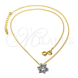 Collares con Dije 04.09.0042.18 Oro Laminado, Diseño de Estrella de Davi, Mate, Dos Tonos (0.35 Gauge, 01 MM Thickness, 18 Inches Length)