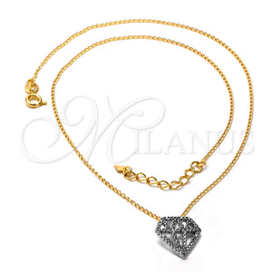Collares con Dije 04.09.0043.18 Oro Laminado, Diseño de Diamante, Mate, Dos Tonos (0.35 Gauge, 01 MM Thickness, 18 Inches Length)