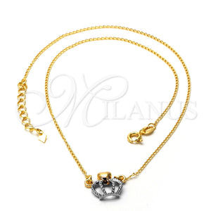 Collares con Dije 04.09.0044.18 Oro Laminado, Diseño de Corona, Mate, Dos Tonos (0.35 Gauge, 01 MM Thickness, 18 Inches Length)
