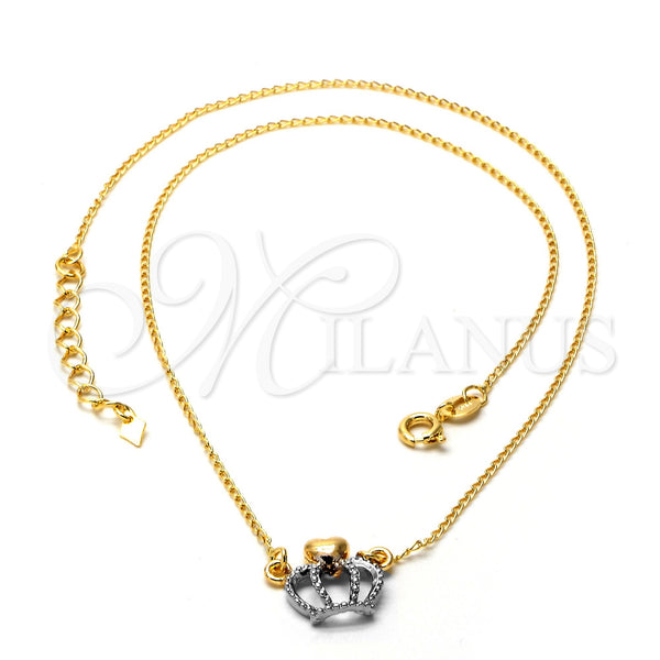 Collares con Dije 04.09.0044.18 Oro Laminado, Diseño de Corona, Mate, Dos Tonos (0.35 Gauge, 01 MM Thickness, 18 Inches Length)