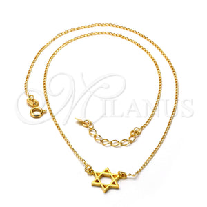 Collares con Dije 04.09.0045.18 Oro Laminado, Diseño de Estrella de Davi, Pulido, Tono Dorado (0.35 Gauge, 01 MM Thickness, 18 Inches Length)