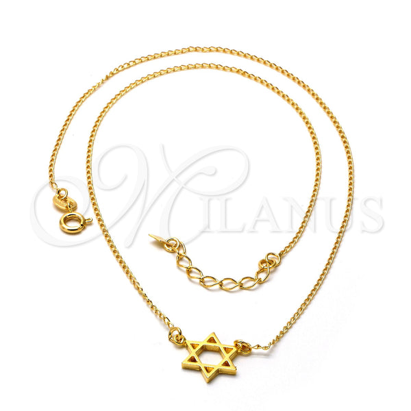 Collares con Dije 04.09.0045.18 Oro Laminado, Diseño de Estrella de Davi, Pulido, Tono Dorado (0.35 Gauge, 01 MM Thickness, 18 Inches Length)