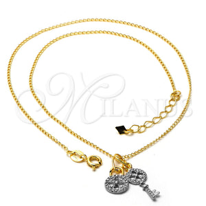 Collares con Dije 04.09.0052.18 Oro Laminado, Diseño de Llave, Mate, Dos Tonos (0.35 Gauge, 01 MM Thickness, 18 Inches Length)