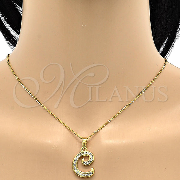 Collares con Dije 04.238.0003.18 Acero Inoxidable, Diseño de Iniciales y Rolo, con Blanca Cristal, Pulido, Tono Dorado (02 MM Thickness, 18 Inches Length)