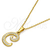 Collares con Dije 04.238.0003.18 Acero Inoxidable, Diseño de Iniciales y Rolo, con Blanca Cristal, Pulido, Tono Dorado (02 MM Thickness, 18 Inches Length)