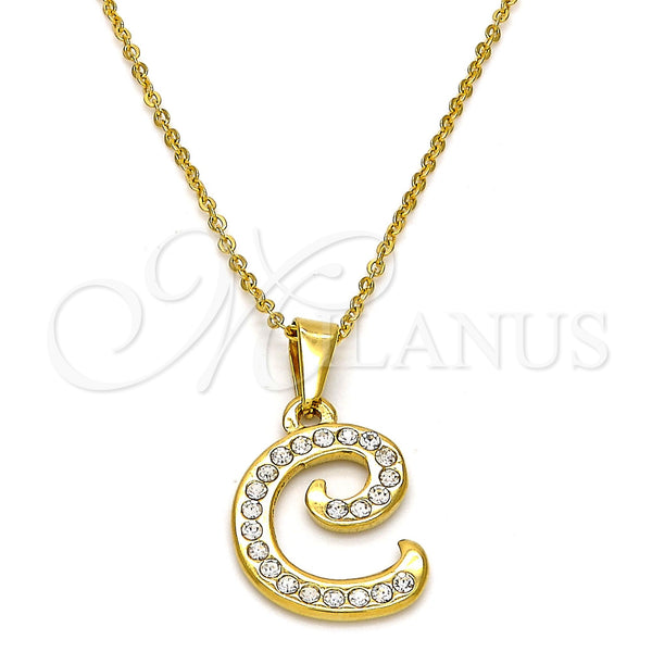 Collares con Dije 04.238.0003.18 Acero Inoxidable, Diseño de Iniciales y Rolo, con Blanca Cristal, Pulido, Tono Dorado (02 MM Thickness, 18 Inches Length)