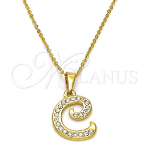 Collares con Dije 04.238.0003.18 Acero Inoxidable, Diseño de Iniciales y Rolo, con Blanca Cristal, Pulido, Tono Dorado (02 MM Thickness, 18 Inches Length)