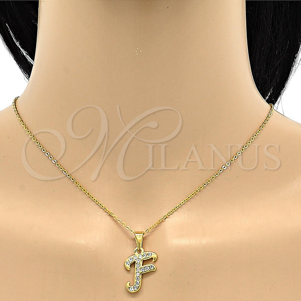 Collares con Dije 04.238.0005.18 Acero Inoxidable, Diseño de Iniciales y Rolo, con Blanca Cristal, Pulido, Tono Dorado (02 MM Thickness, 18 Inches Length)