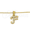 Collares con Dije 04.238.0005.18 Acero Inoxidable, Diseño de Iniciales y Rolo, con Blanca Cristal, Pulido, Tono Dorado (02 MM Thickness, 18 Inches Length)