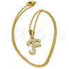 Collares con Dije 04.238.0005.18 Acero Inoxidable, Diseño de Iniciales y Rolo, con Blanca Cristal, Pulido, Tono Dorado (02 MM Thickness, 18 Inches Length)