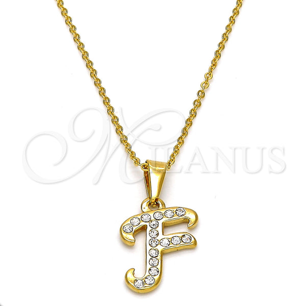 Collares con Dije 04.238.0005.18 Acero Inoxidable, Diseño de Iniciales y Rolo, con Blanca Cristal, Pulido, Tono Dorado (02 MM Thickness, 18 Inches Length)