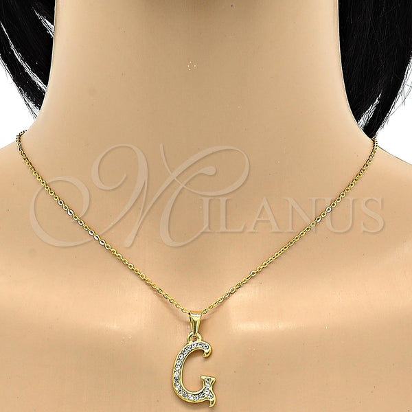 Collares con Dije 04.238.0006.18 Acero Inoxidable, Diseño de Iniciales y Rolo, con Blanca Cristal, Pulido, Tono Dorado (02 MM Thickness, 18 Inches Length)