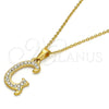 Collares con Dije 04.238.0006.18 Acero Inoxidable, Diseño de Iniciales y Rolo, con Blanca Cristal, Pulido, Tono Dorado (02 MM Thickness, 18 Inches Length)