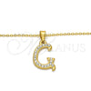 Collares con Dije 04.238.0006.18 Acero Inoxidable, Diseño de Iniciales y Rolo, con Blanca Cristal, Pulido, Tono Dorado (02 MM Thickness, 18 Inches Length)