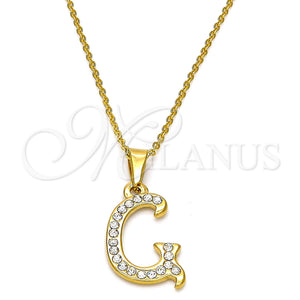 Collares con Dije 04.238.0006.18 Acero Inoxidable, Diseño de Iniciales y Rolo, con Blanca Cristal, Pulido, Tono Dorado (02 MM Thickness, 18 Inches Length)