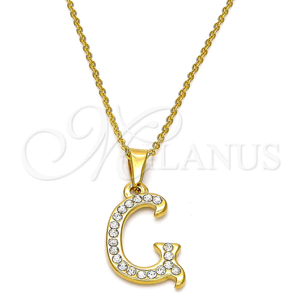 Collares con Dije 04.238.0006.18 Acero Inoxidable, Diseño de Iniciales y Rolo, con Blanca Cristal, Pulido, Tono Dorado (02 MM Thickness, 18 Inches Length)