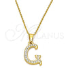 Collares con Dije 04.238.0006.18 Acero Inoxidable, Diseño de Iniciales y Rolo, con Blanca Cristal, Pulido, Tono Dorado (02 MM Thickness, 18 Inches Length)