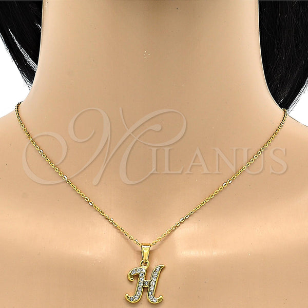 Collares con Dije 04.238.0007.18 Acero Inoxidable, Diseño de Iniciales y Rolo, con Blanca Cristal, Pulido, Tono Dorado (02 MM Thickness, 18 Inches Length)