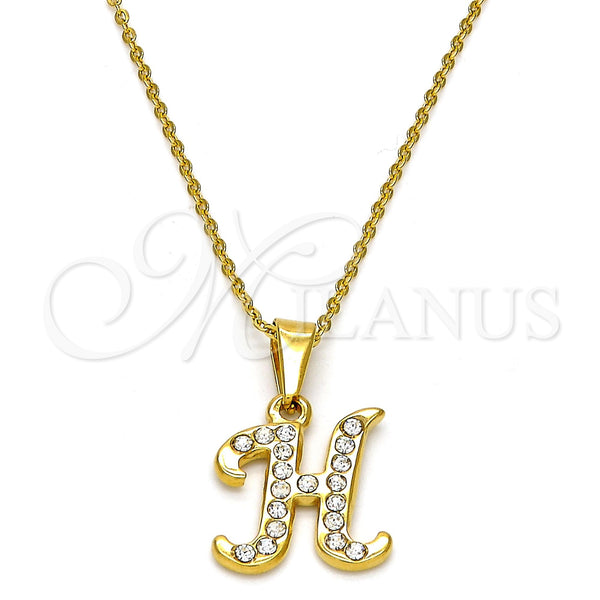 Collares con Dije 04.238.0007.18 Acero Inoxidable, Diseño de Iniciales y Rolo, con Blanca Cristal, Pulido, Tono Dorado (02 MM Thickness, 18 Inches Length)