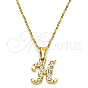 Collares con Dije 04.238.0007.18 Acero Inoxidable, Diseño de Iniciales y Rolo, con Blanca Cristal, Pulido, Tono Dorado (02 MM Thickness, 18 Inches Length)