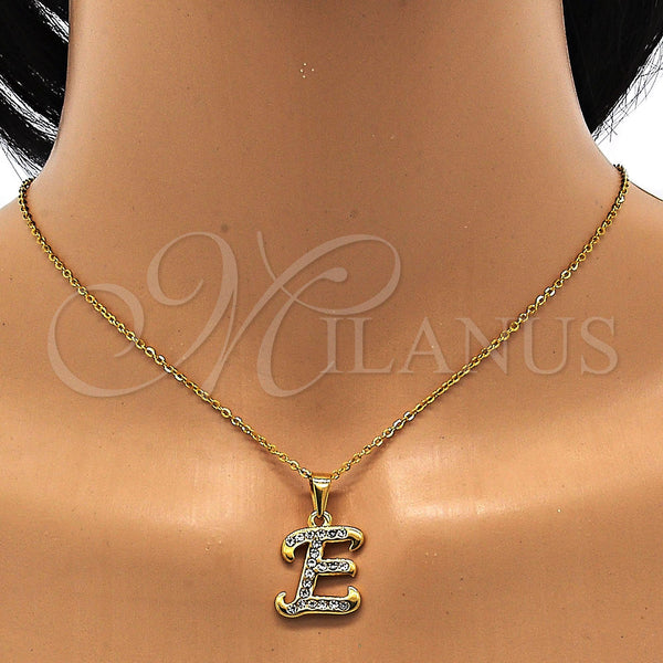 Collares con Dije 04.238.0004.18 Acero Inoxidable, Diseño de Iniciales y Rolo, con Blanca Cristal, Pulido, Tono Dorado (02 MM Thickness, 18 Inches Length)