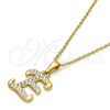 Collares con Dije 04.238.0004.18 Acero Inoxidable, Diseño de Iniciales y Rolo, con Blanca Cristal, Pulido, Tono Dorado (02 MM Thickness, 18 Inches Length)