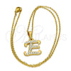 Collares con Dije 04.238.0004.18 Acero Inoxidable, Diseño de Iniciales y Rolo, con Blanca Cristal, Pulido, Tono Dorado (02 MM Thickness, 18 Inches Length)