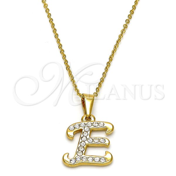 Collares con Dije 04.238.0004.18 Acero Inoxidable, Diseño de Iniciales y Rolo, con Blanca Cristal, Pulido, Tono Dorado (02 MM Thickness, 18 Inches Length)