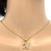 Collares con Dije 04.238.0012.18 Acero Inoxidable, Diseño de Iniciales y Rolo, con Blanca Cristal, Pulido, Tono Dorado (02 MM Thickness, 18 Inches Length)
