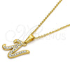 Collares con Dije 04.238.0012.18 Acero Inoxidable, Diseño de Iniciales y Rolo, con Blanca Cristal, Pulido, Tono Dorado (02 MM Thickness, 18 Inches Length)