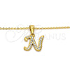 Collares con Dije 04.238.0012.18 Acero Inoxidable, Diseño de Iniciales y Rolo, con Blanca Cristal, Pulido, Tono Dorado (02 MM Thickness, 18 Inches Length)