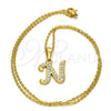 Collares con Dije 04.238.0012.18 Acero Inoxidable, Diseño de Iniciales y Rolo, con Blanca Cristal, Pulido, Tono Dorado (02 MM Thickness, 18 Inches Length)