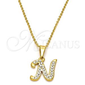 Collares con Dije 04.238.0012.18 Acero Inoxidable, Diseño de Iniciales y Rolo, con Blanca Cristal, Pulido, Tono Dorado (02 MM Thickness, 18 Inches Length)
