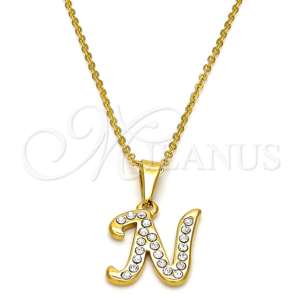 Collares con Dije 04.238.0012.18 Acero Inoxidable, Diseño de Iniciales y Rolo, con Blanca Cristal, Pulido, Tono Dorado (02 MM Thickness, 18 Inches Length)