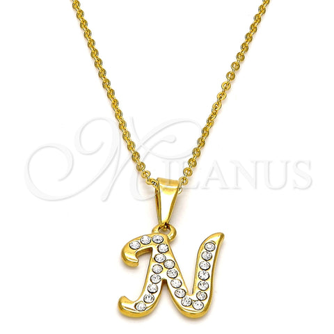 Collares con Dije 04.238.0012.18 Acero Inoxidable, Diseño de Iniciales y Rolo, con Blanca Cristal, Pulido, Tono Dorado (02 MM Thickness, 18 Inches Length)