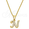 Collares con Dije 04.238.0012.18 Acero Inoxidable, Diseño de Iniciales y Rolo, con Blanca Cristal, Pulido, Tono Dorado (02 MM Thickness, 18 Inches Length)