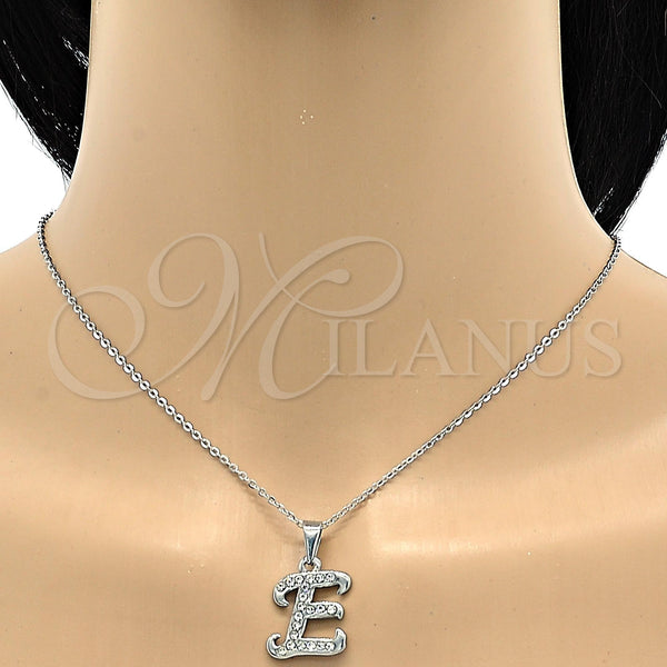Collares con Dije 04.238.0004.1.18 Acero Inoxidable, Diseño de Iniciales y Rolo, con Blanca Cristal, Pulido, Tono Plateado (02 MM Thickness, 18 Inches Length)