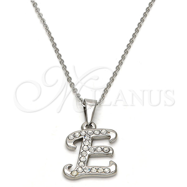 Collares con Dije 04.238.0004.1.18 Acero Inoxidable, Diseño de Iniciales y Rolo, con Blanca Cristal, Pulido, Tono Plateado (02 MM Thickness, 18 Inches Length)