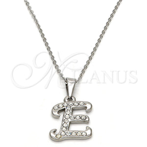 Collares con Dije 04.238.0004.1.18 Acero Inoxidable, Diseño de Iniciales y Rolo, con Blanca Cristal, Pulido, Tono Plateado (02 MM Thickness, 18 Inches Length)