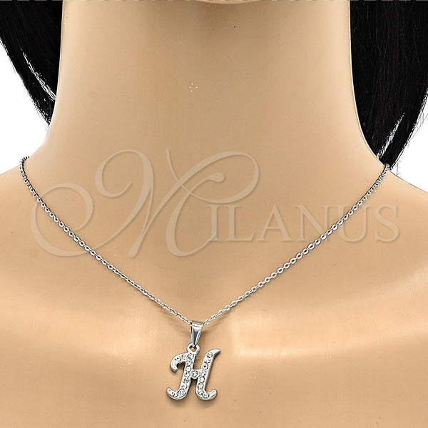 Collares con Dije 04.238.0007.1.18 Acero Inoxidable, Diseño de Iniciales y Rolo, con Blanca Cristal, Pulido, Tono Plateado (02 MM Thickness, 18 Inches Length)