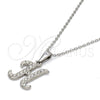 Collares con Dije 04.238.0007.1.18 Acero Inoxidable, Diseño de Iniciales y Rolo, con Blanca Cristal, Pulido, Tono Plateado (02 MM Thickness, 18 Inches Length)