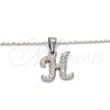Collares con Dije 04.238.0007.1.18 Acero Inoxidable, Diseño de Iniciales y Rolo, con Blanca Cristal, Pulido, Tono Plateado (02 MM Thickness, 18 Inches Length)