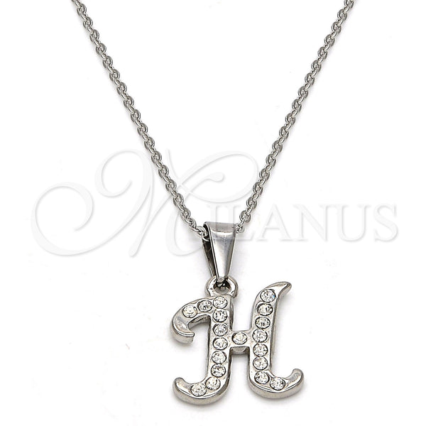Collares con Dije 04.238.0007.1.18 Acero Inoxidable, Diseño de Iniciales y Rolo, con Blanca Cristal, Pulido, Tono Plateado (02 MM Thickness, 18 Inches Length)