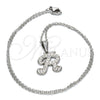 Collares con Dije 04.238.0013.1.18 Acero Inoxidable, Diseño de Iniciales y Rolo, con Blanca Cristal, Pulido, Tono Plateado (02 MM Thickness, 18 Inches Length)